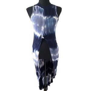 Dirty Ballerina Blue Tie Dye High Low Twist Front Tunic Top Mock Neck Medium